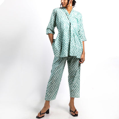 Turquoise Block Printed Co-ord Set