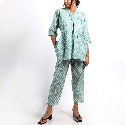 Turquoise Block Printed Co-ord Set