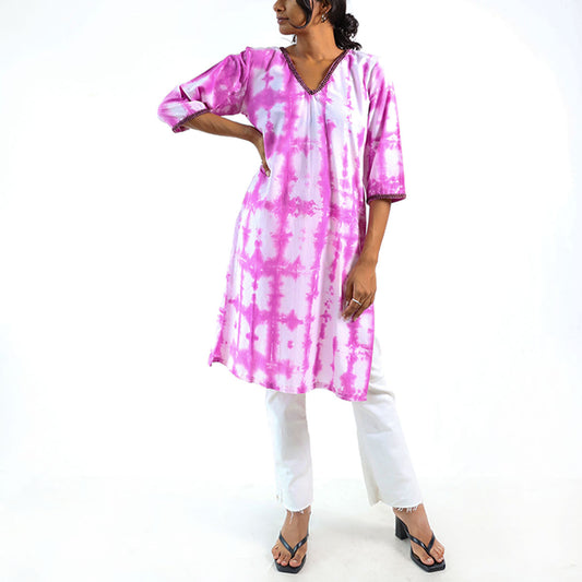 Magenta Magic Tie-Dye Kurtha