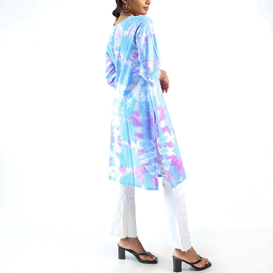 Ocean Waves Tie-Dye Kurtha