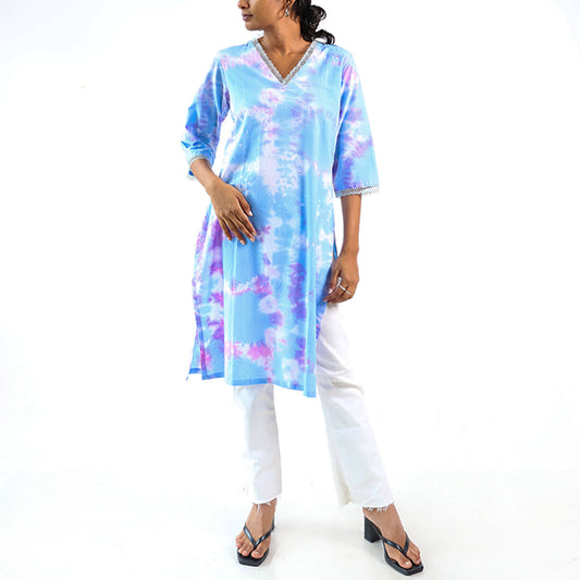 Ocean Waves Tie-Dye Kurtha