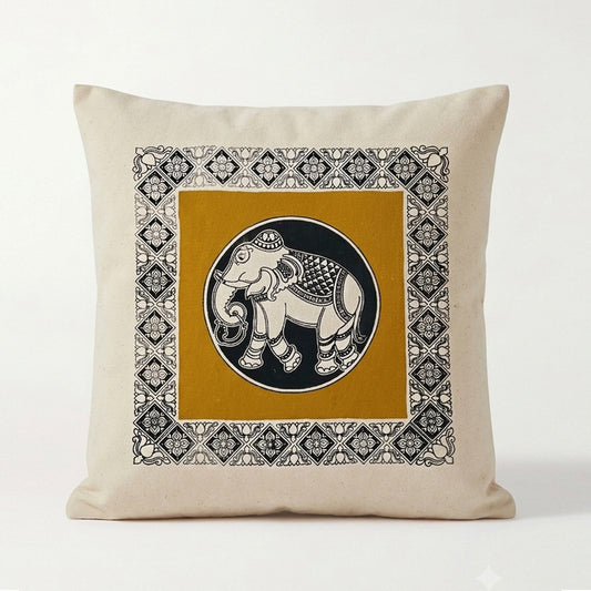Saffron Elephant Cushion Cover
