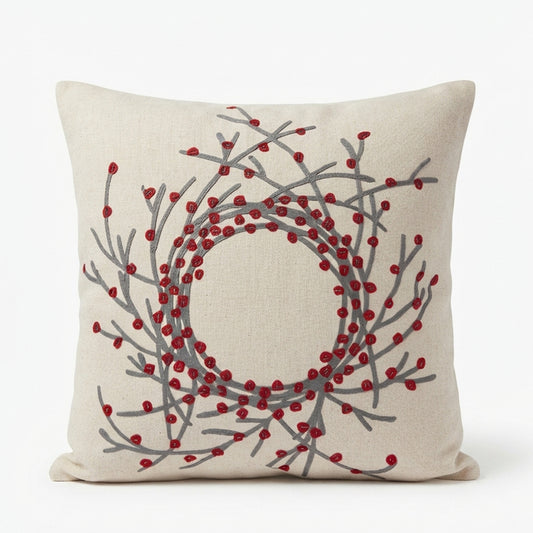 Holly Wreath Christmas Cushion Cover