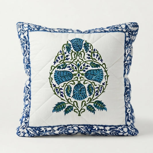 Floral Harmony Block Printed Cushion Cover