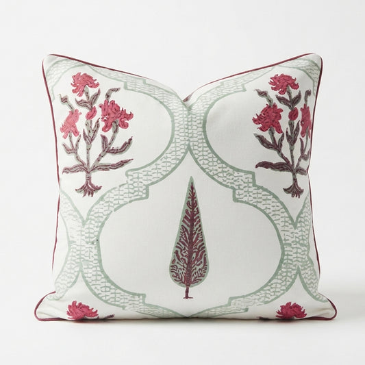 Pink Petal Parade Block Printed Cushion Cover
