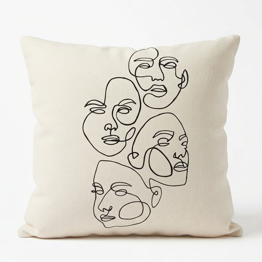 Four Faces Line Art Cushion Cover
