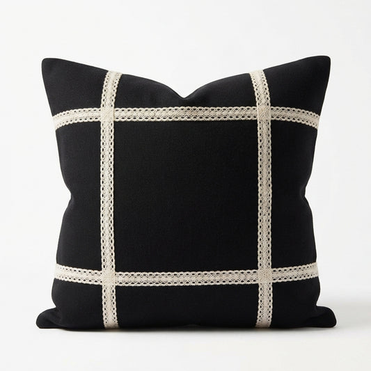 Midnight Beeralu Lace Cushion Cover