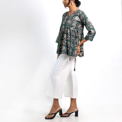 Emerald Motif Wrap Top