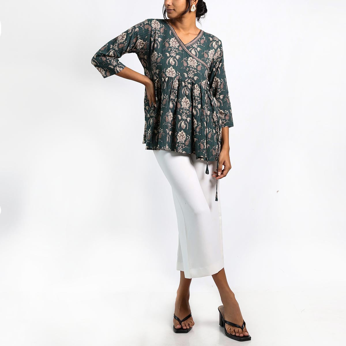 Emerald Motif Wrap Top