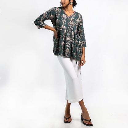 Emerald Motif Wrap Top