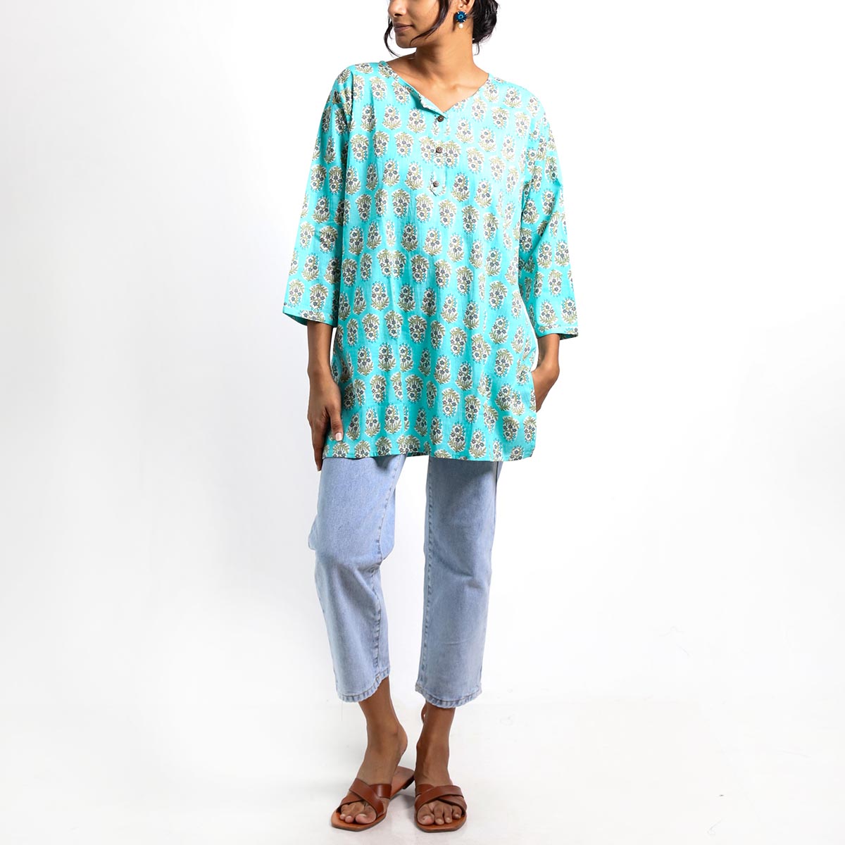 Teal Shades Block Printed Top