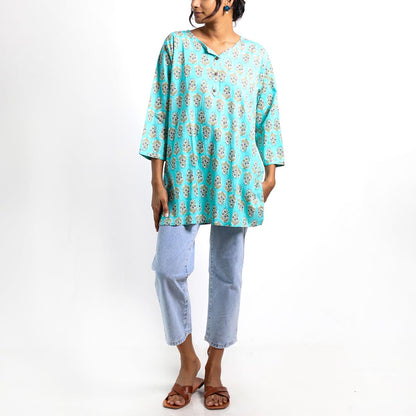 Teal Shades Block Printed Top