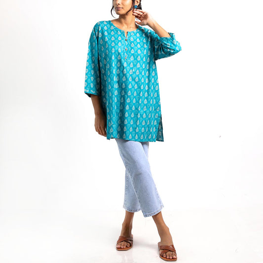 Azure Block Printed Top