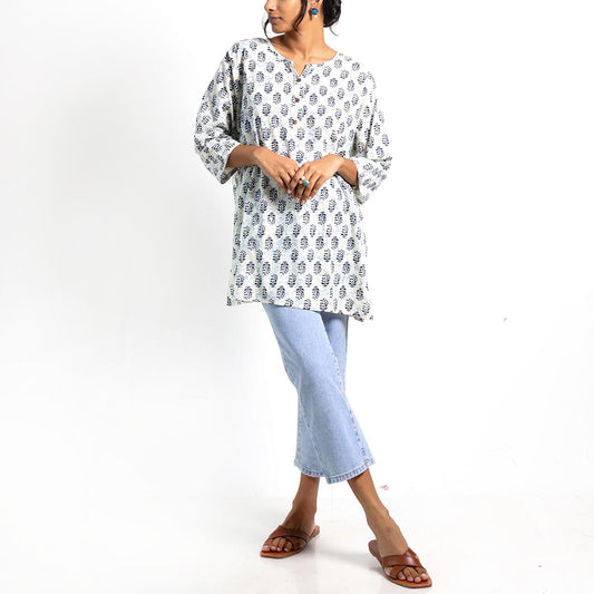 Carbon Indigo Block Printed Top