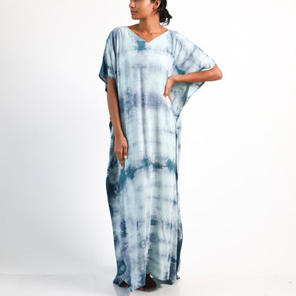 Azure Tie-Dye Batik Kaftan