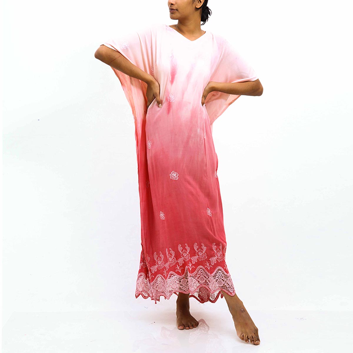 Pink Ombre Lace Tie Dye Kaftan