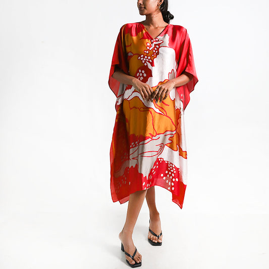 Fiery Silk Batik Kaftan