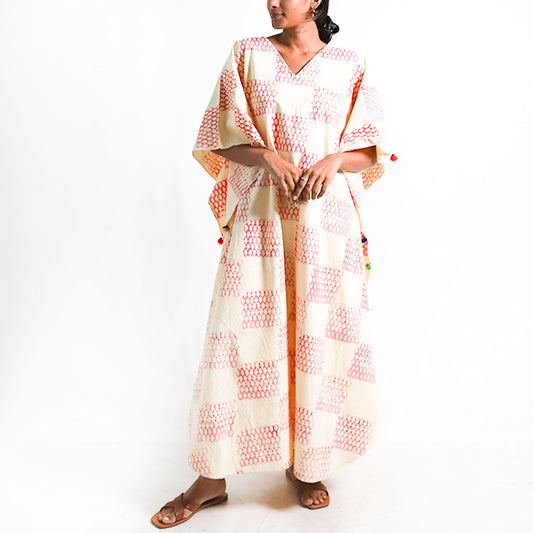 Checked Block Print Kaftan