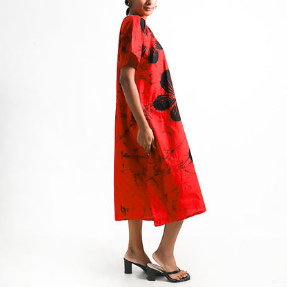 Red Araliya Batik Kaftan