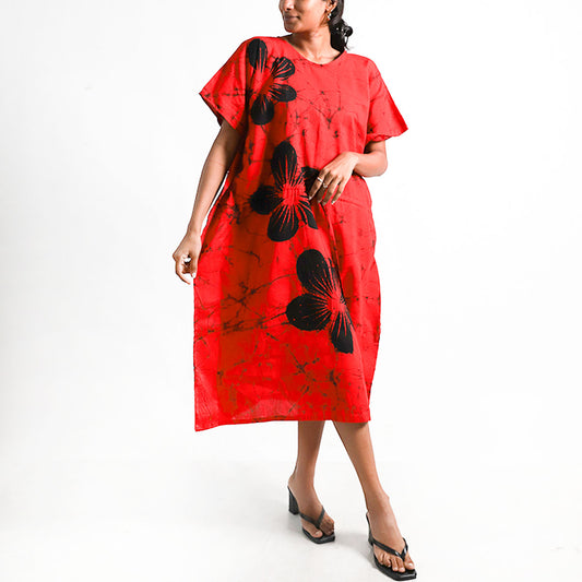 Red Araliya Batik Kaftan