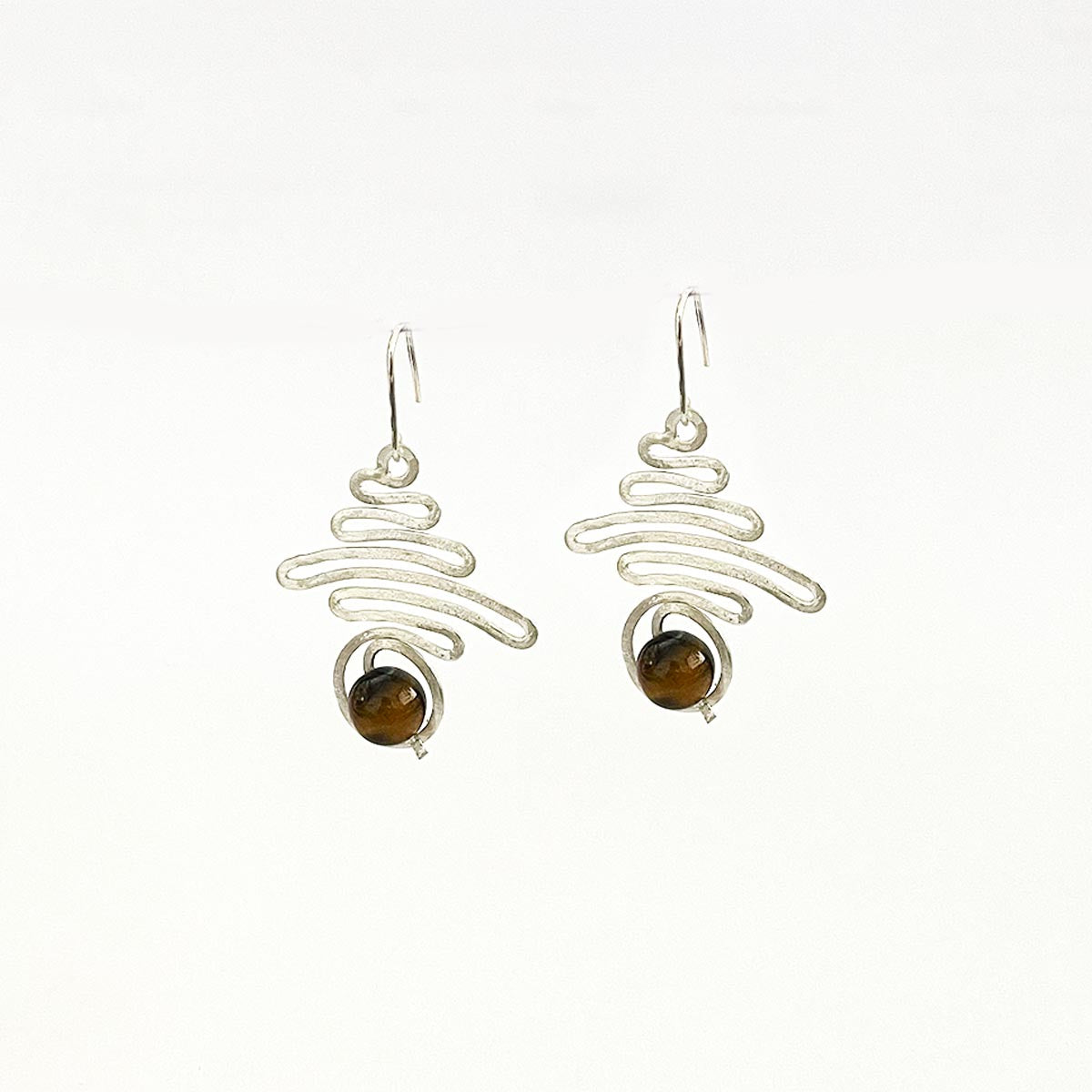 Handmade Sterling Silver Earrings with Natural Tiger Eye Beads