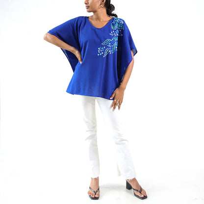 Sapphire Petals Embroidered Top