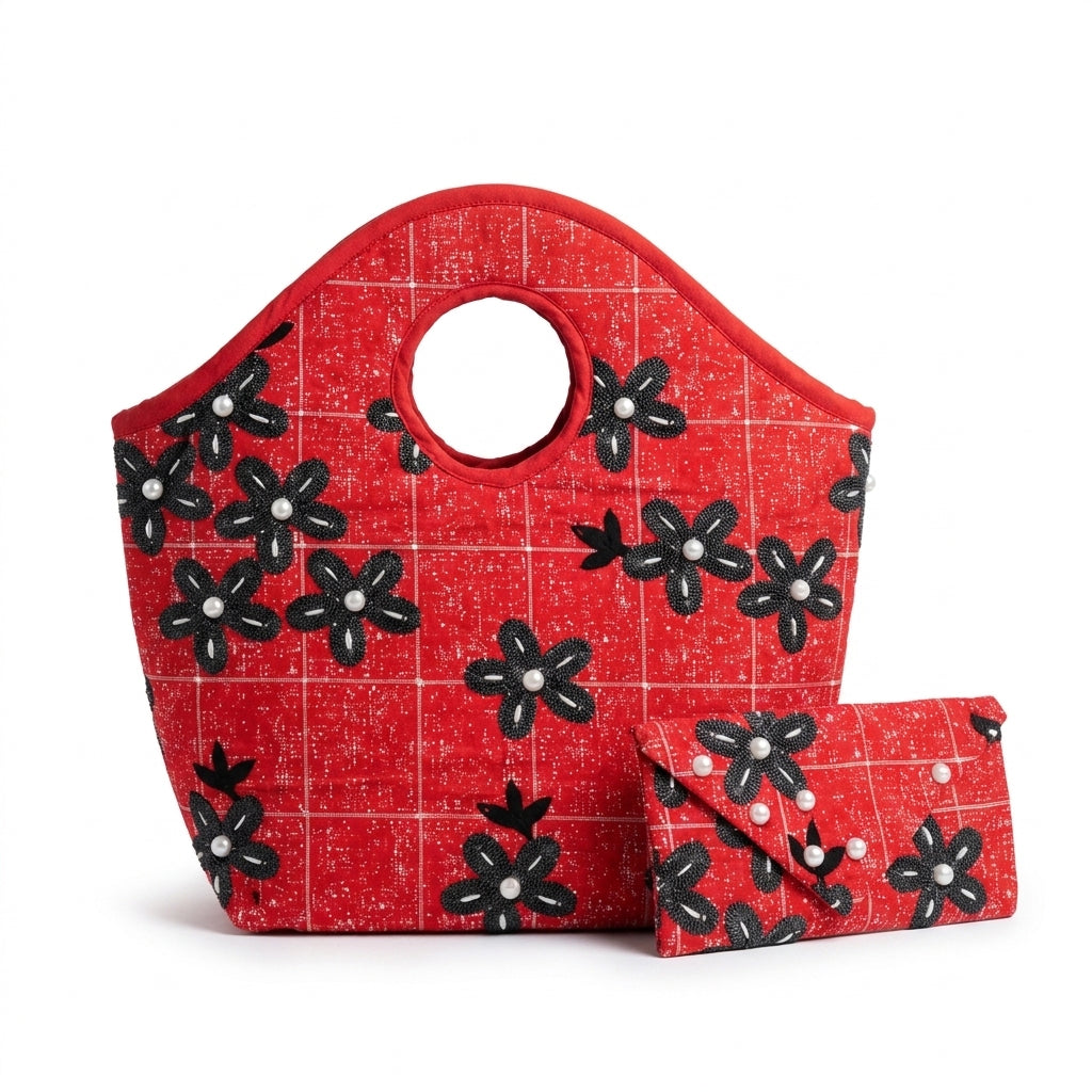 Red Squares Bag & Wallet Set