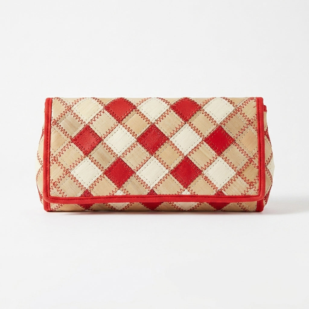Red Checked Palmyrah Wallet
