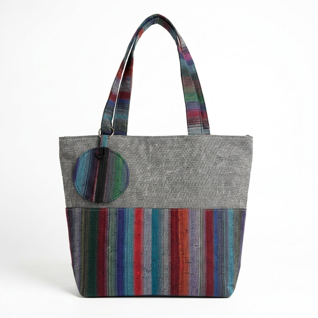 Grey Tote With Earphone Pouch