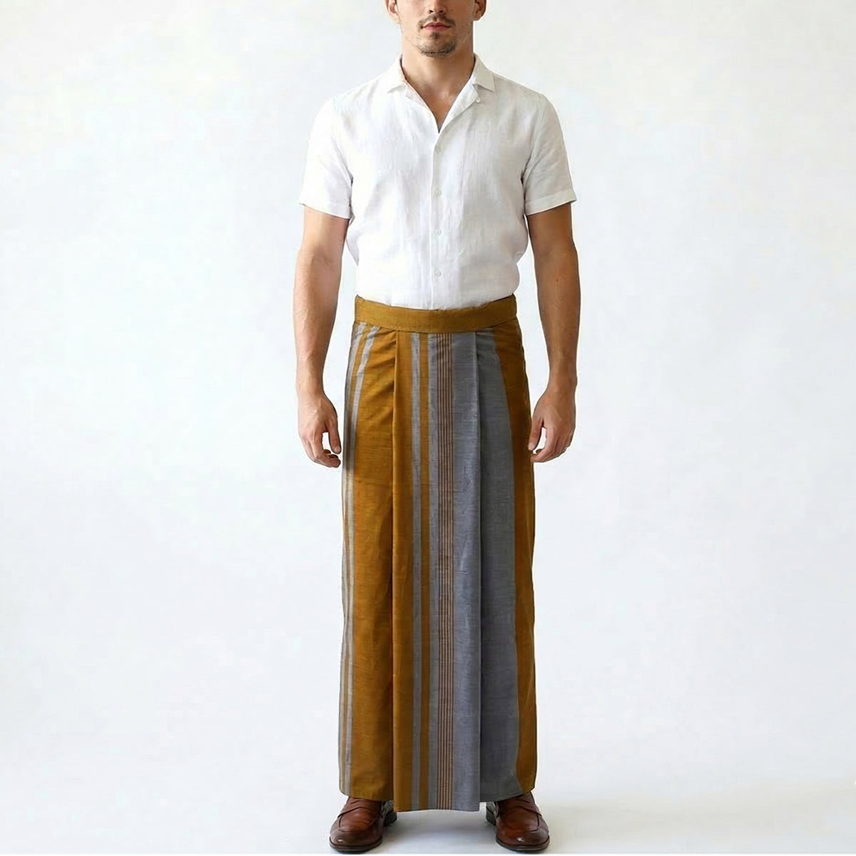 Gold and White Handloom Sarong