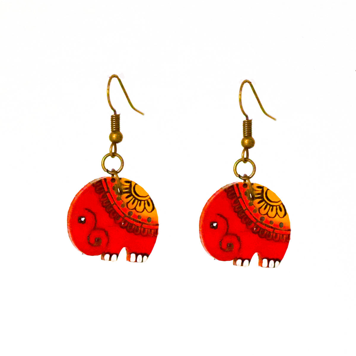 Red Elephant Parade Wooden Earring