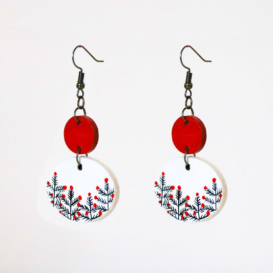 Scarlet Blossom Wooden Earring