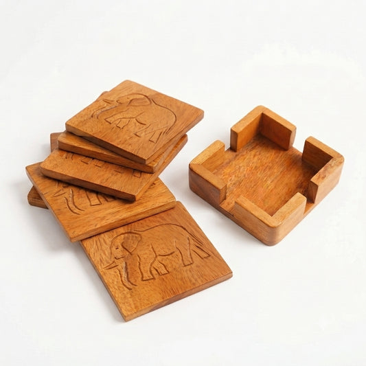 Wooden Ellie Coaster Set & Holder