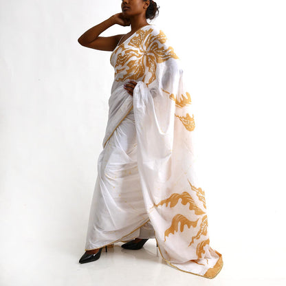 Gold Foliage Batik Saree