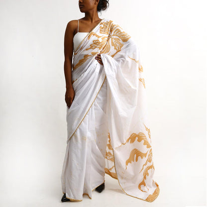 Gold Foliage Batik Saree