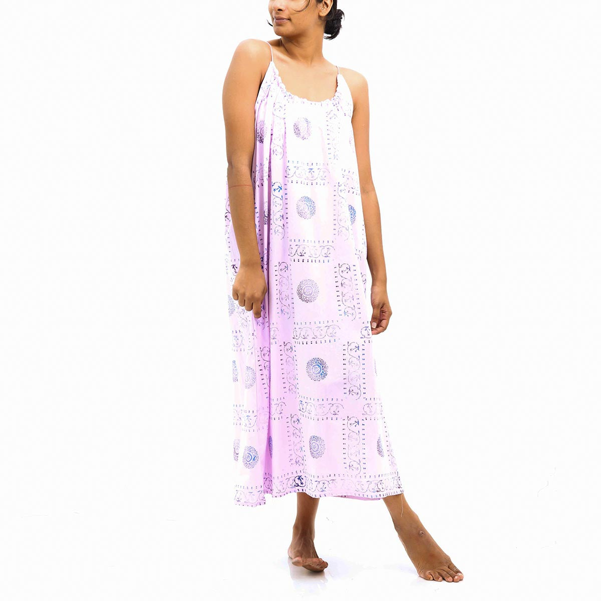 Cotton Lilac Block Printed Cami Dress