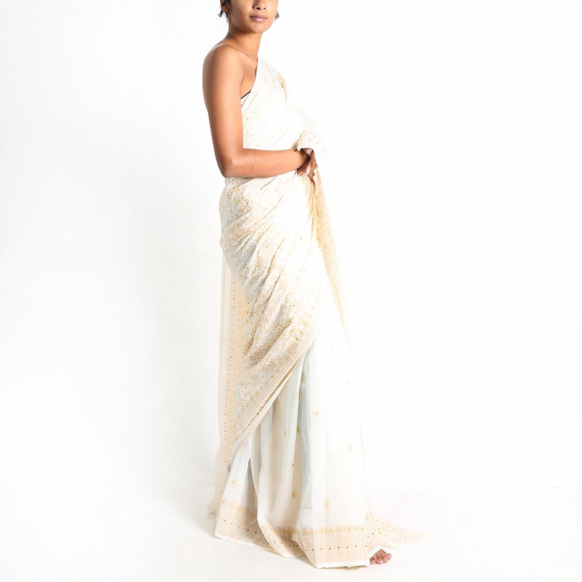 Royal White Block Printed Saree