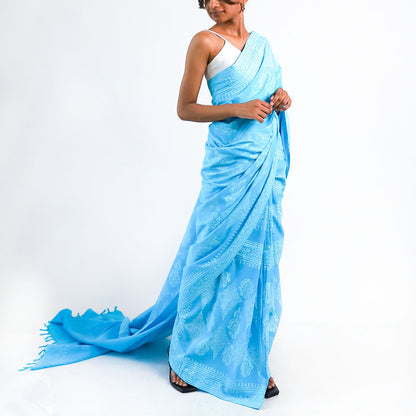 Sapphire Symphony Block Printed Saree