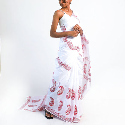 Ruby Cascade Block Printed Saree
