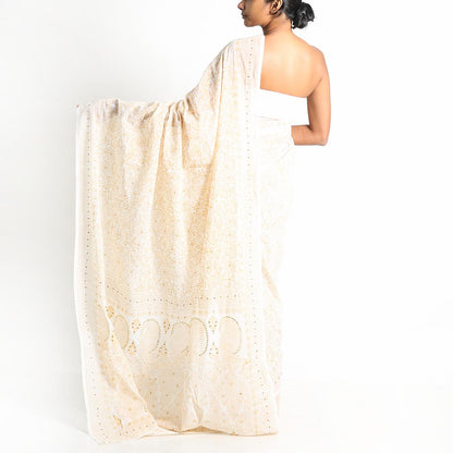 Royal White Block Printed Saree