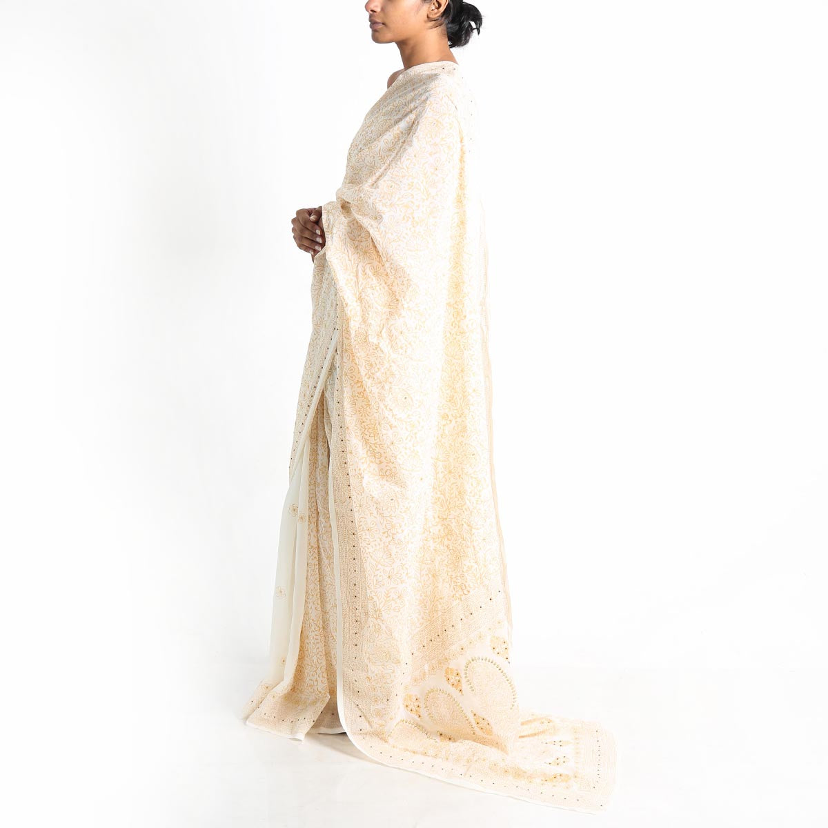 Royal White Block Printed Saree