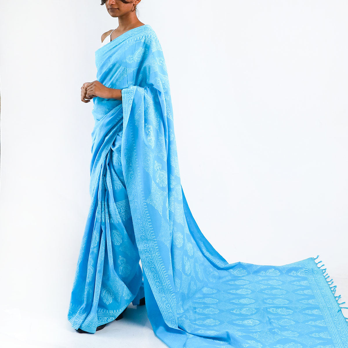 Sapphire Symphony Block Printed Saree