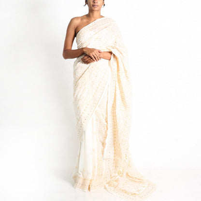 Royal White Block Printed Saree