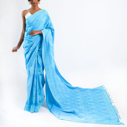 Sapphire Symphony Block Printed Saree
