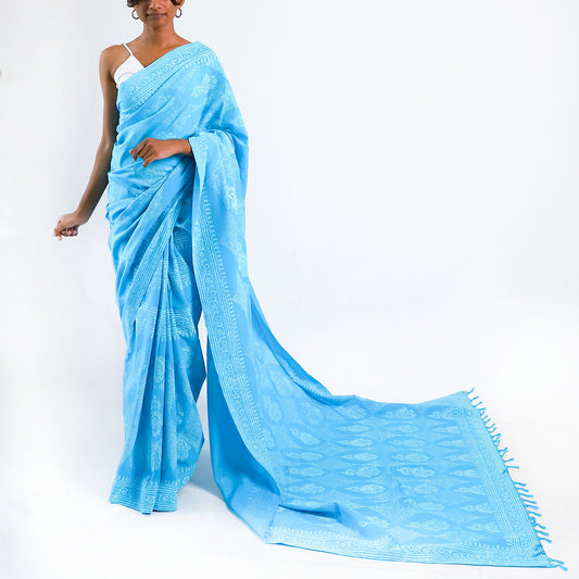 Sapphire Symphony Block Printed Saree