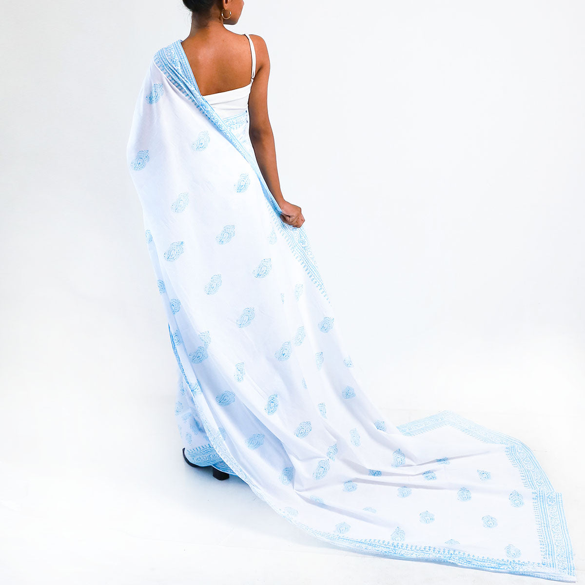 Cerulean Sky Block Printed Saree