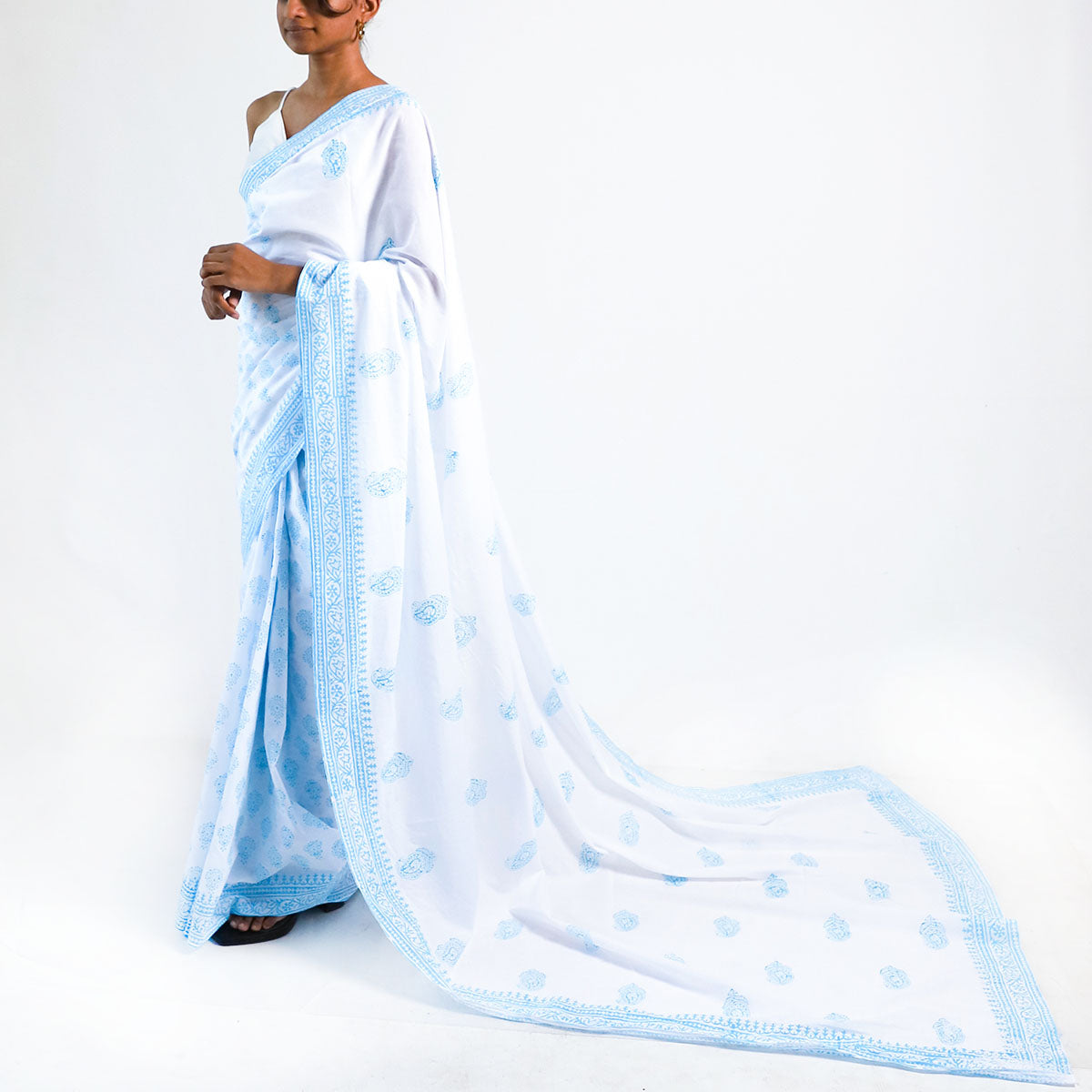 Cerulean Sky Block Printed Saree