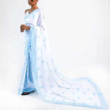 Cerulean Sky Block Printed Saree