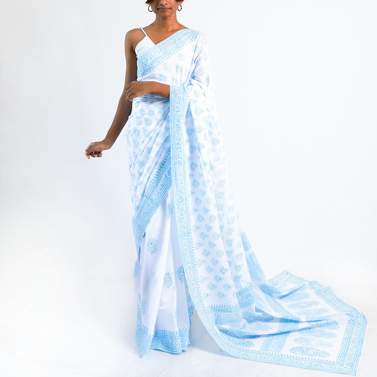 Cerulean Sky Block Printed Saree