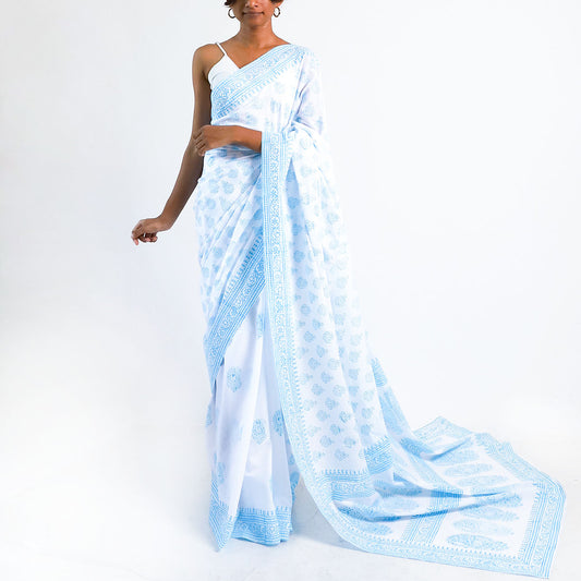 Cerulean Sky Block Printed Saree